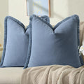 ZWJD Pillow Covers 22x22 Set of 2 Blue Throw Pillow Covers with Fringe Chic Cotton Decorative Pillows Square Cushion Covers for Sofa Couch Bed Living Room Farmhouse Boho Decor by ZWJD
