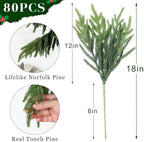 80Pcs 18"Lifelike Touch Artificial Christmas Norfolk Pine Branches for Vase - Image 6