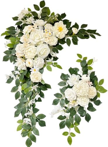 Odouzy Pack of 2 Wedding Arch, Artificial Flowers, Wedding Decor，Flower Garland Be Suited to Banquet, Party, Reception Entrance Welcome Sign and Background Decoration(Champagne White) by Odouzy