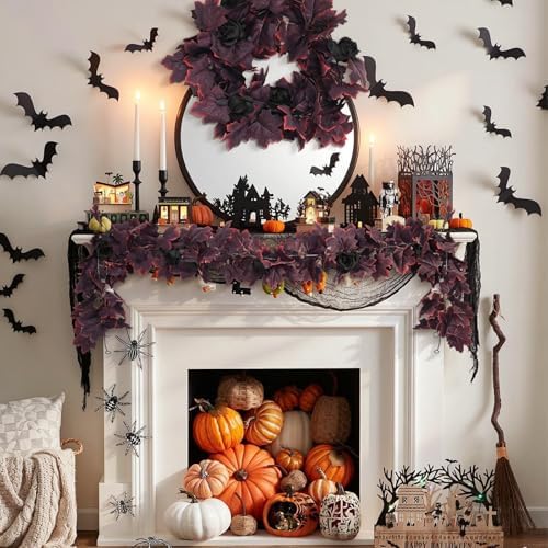 RECUTMS Black Burgundy Garland Artificial Black Rose Garland Fall Leaf Vine - Image 4