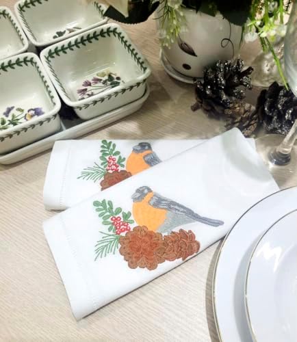 Embroidered Cloth Napkin Bird and Pine Christmas Cotton Napkins Set of 6, 20x20 Hemstitch Table Napkins Machine Washable, Daily & Christmas, Great Gift Ideas - Image 5