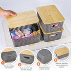 Ohmlove 6 Pack Plastic Storage Baskets with Bamboo Lids for Organization - Image 3