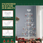 VINGLI 6FT Metal Christmas Ornament Tree, Wrought Iron Display Stand White - Image 5