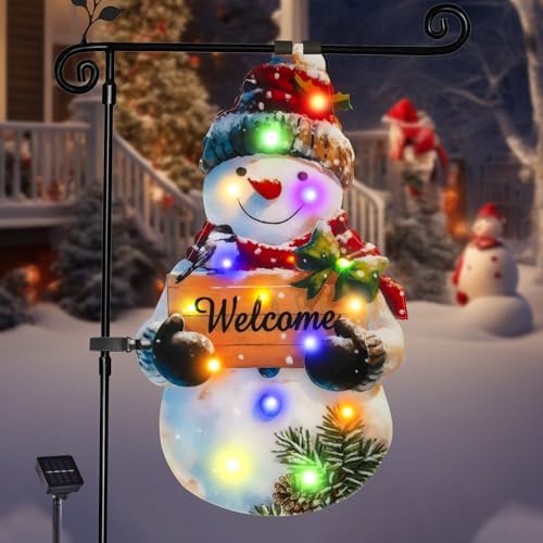 28x40 Solar Christmas Snowman Garden Flag, Outdoor Decor by Bringingjoytoyourhomelife