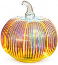 Iridescent Glass Pumpkin Light with Timer, 5.5 in Ribbed Glass Pumpkin Decor, Battery Operated LED Pumpkin Lamp with 3 Lighting Modes, Fall Thanksgiving Halloween Christmas Table Mantel Decor by HvFun
