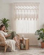 BECHAEO Boho Handmade Macrame Curtain with Tassels, 1PC 39" x 79" White A - Image 2