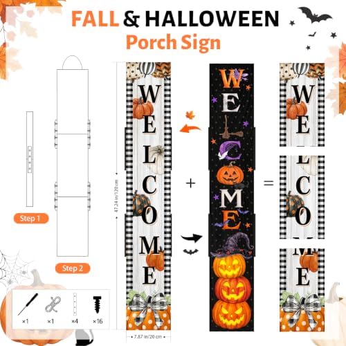 Fall Porch Sign Double Side, 47.2", Front Door, Halloween Pumpkin - Image 2
