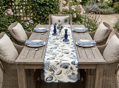 Peacock Vines Luxury Handcrafted Runner (Reversible) Cotton Quilted Fabric Machine Washable – Elegant Home Decor – 14 x 72 inches – Bloom Collection - Image 7