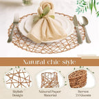 Geosar Round Woven Placemats Bulk Rustic Paper Braided Placemats Boho Natural Non slip Heat Resistant Table Mats for Wedding Party, Dinner Table Centerpiece Decoration, 13 Inch (Light Brown,24 Pcs) - Image 4