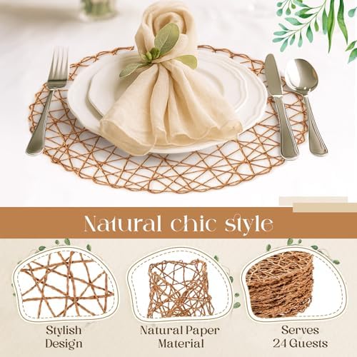 Geosar Round Woven Placemats Bulk Rustic Paper Braided Placemats Boho Natural Non slip Heat Resistant Table Mats for Wedding Party, Dinner Table Centerpiece Decoration, 13 Inch (Light Brown,24 Pcs) - Image 4