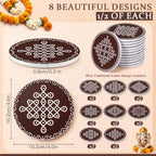 16 Pcs Indian Return Gifts Mini Kolam Ceramic Round Pooja Stand, Brown - Image 4