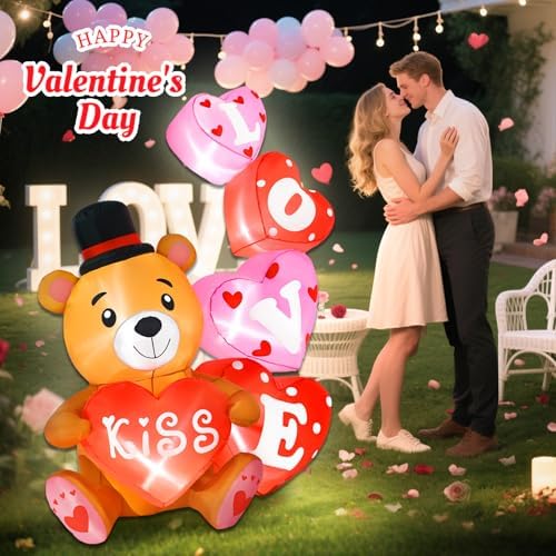 5FT Valentine’s Day Inflatable Decorations Bear with Love Letters Outdoor Inflatables Romantic Couples Anniversary Wedding Holiday Party Valentines Blow Ups for Outside Yard Lawn Decor - Image 6