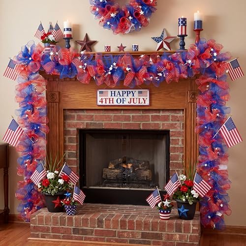 Suncalla 6 ft Red White Blue Garland 4th of July Patriotic Flower Garland for Mantle Artificial 250th Decoration with Daisy Lavender Vine Memorial Day Faux Floral for Independence Table Decor - Image 4