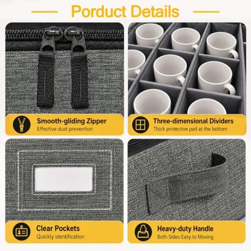 UFORU Cup and Mug Storage Box with Dividers Handles, 2 Packs Holds 24 Cups - Image 5