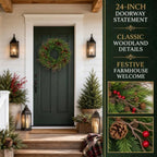 24" Cedar Christmas Wreath for Front Door with Pine Cones & Red Berries - Image 7