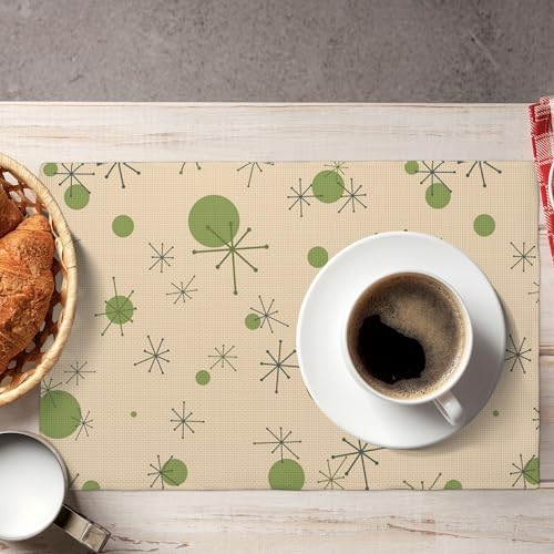 70s Decorative Placemats Set of 6, Atomic Starlight Mid-Century Modern Background Element Design, Washable, Waterproof, Heat Resistant, 12x18 Inches - Image 3