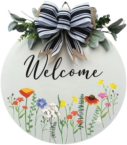 Wood front door sign Wood sign Home decor Welcome sign Sign for front door House warming gift Wedding gift (Wildflower Colors, 22" Width) by Unknown