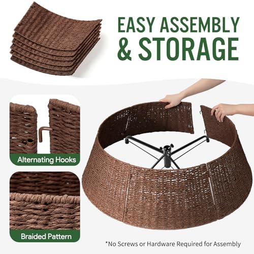 Hommtina Christmas Tree Collar- 33",Christmas Tree Base Christmas Basket Collar for Home, Living Room,for Covering Tree Stand (Brown3, 33 in) - Image 5