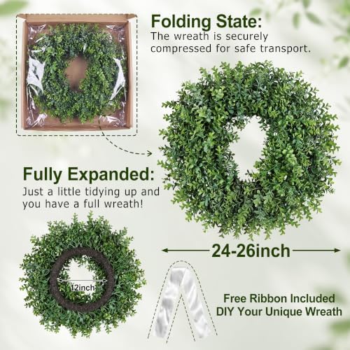26 Inch Large Artificial Boxwood Wreaths for Front Door - Image 3