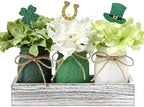 St Patricks Day Mason Jar Decorations, Green Mason Jar Centerpiece for Table with Wood Tray & Flowers, Set of 3 Decorative Jars for St Patrick Green Table Decor, Spring Decor by SUPREMELIGHTS%C2%B72017%C2%B7