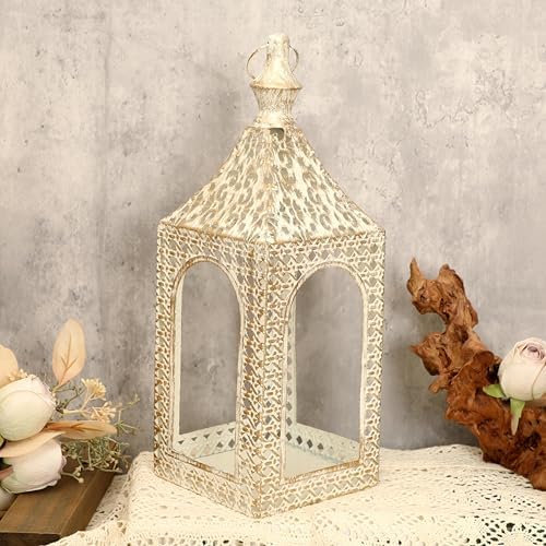 Moroccan Lantern Lamp Decorative Candle Holders for Ramadan Decorations, Hanging, Outdoor Patio or Porch, Indoor Home Decor (White 13.2inch) - Image 6