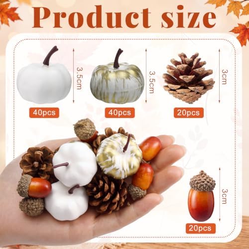 Yookeer 120pcs Fall Mini Pumpkins Artificial Acorn Pine Cone, Vintage Color - Image 2