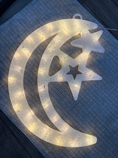 Crescent Moon and Star Light up Decor Medium or Large - Ramadan Festival Hanging Lighted Decorations for Home Decorations Eid Al-Fitr Wall Beautiful Moon Lightning (Both) - Image 5