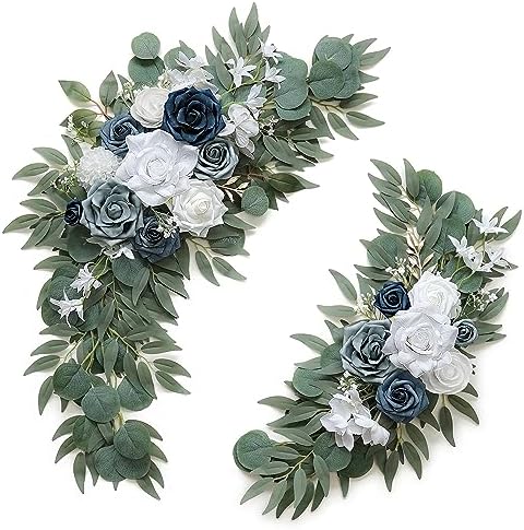 Olalaka Dusty Blue Flower for Wedding Welcome Signs Decorations, Artificial Wedding Arch Flowers for Wedding Ceremony (Set of 2) by Love%C2%A0Every%C2%A0Bit%C2%A0of%C2%A0Life