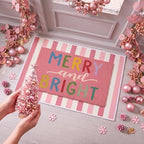 Moucuny 2 Pcs Christmas Door Mat Outdoor, Pink Merry and Bright, Non Slip - Image 3