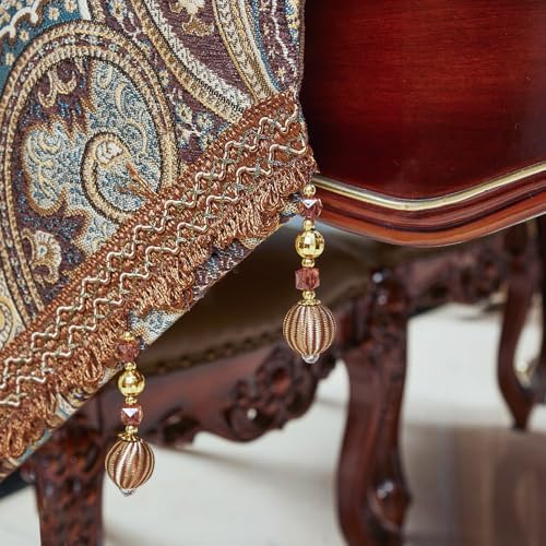 Luxury Vintage Design Table Runners 108 inches long Embroidery Jacquard Fabric with Multi-Tassels table runners for Dining Room Dresser Wedding holiday Party fireplace Decorations (Coffee, 12X108inch) - Image 4