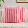 FUTEI Pack of 2 Faux Mink Fur Throw Pillow Covers 24x24 Inch, Cherry Pink by FUTEI