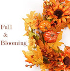 Fall Wreaths for Front Door 22 Inch, Autumn Wreath with Berry Pumpkin, Maple Leaves, Thanksgiving Harvest Festival Decorations Indoor and Outdoor (Orange-Pumpkins) - Image 4