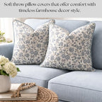 Floral Pillow Covers Blue Set of 2 Pillow Covers 24 x 24 inches Farmhouse Pillow Covers for Couch Bed Bedroom Living Throw Pillow Covers Boho Decorative Pillow Home Decor for Spring - Image 5