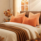 decorUhome Fall Faux Fur Throw Pillow Covers 22x22 Set of 2 Light Orange - Image 6