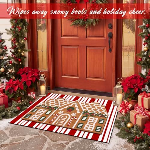 Tinideya 2 Pcs Christmas Layered Doormat Set, Gingerbread House - Image 4