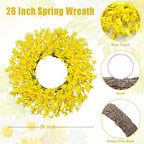 26 Inch Spring Wreaths for Front Door Large Spring Door Wreath Easter Valentines Wild Floral Summer Wreaths Outside All Season for Farmhouse Porch Wall Wedding Living Room Home Decor(Yellow) - Image 4