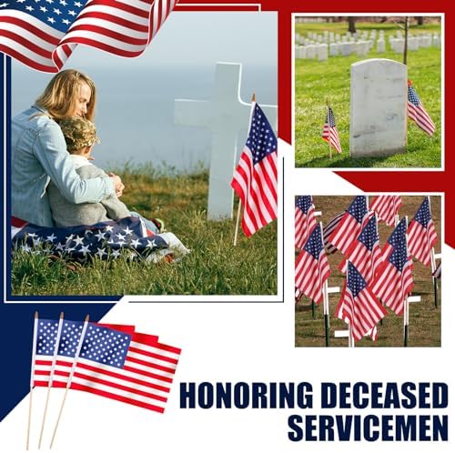 Newwiee USA Handheld Flags on Stick 12 x 18 Inch American Flags with Safety Spear Top for 250th Anniversary Independence Memorial Day 4th of July Yard Garden Decoration(225 Pcs,Usa Flag) - Image 3