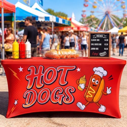 Frienda 2 Pcs 6 ft Hot Dogs Tablecloth Hotdogs Stretch Spandex Table Cover - Image 2