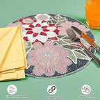 Beaded Placemats for Dining Table Flower Design Red Multi Set of 2- Measure 13 Inches Beaded Placemats Round for Gathering, Christmas, Thanksgiving - Occasional Decoration - Image 6