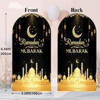 6.6FT Arch Backdrop Cover Black Gold Eid Ramadan Mubarak Photography Holiday Welcome Crescent Wedding Arch Cover Spandex Fitted Stretchy Backdrop Stand Covers for Birthday Party Wedding Decoration - Image 3