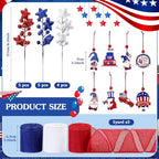 43 Pcs 4th of July Patriotic Tree Decorations Independence Day Christmas Tree Ornaments Ribbon Bow Topper Red White and Blue Hanging Ornaments for National Memorial Day Party - Image 3
