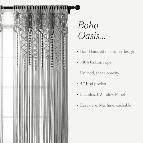 Lush Decor Boho Macrame Textured Cotton Window Curtain Panel Single 40" W x 95" L Gray - Macrame Curtains for Windows, Room Divider, Boho Wall Decor - Image 6