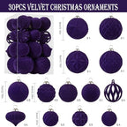 30pcs Velvet Christmas Ball Ornaments, Flocked Shatterproof Christmas Ornaments Hanging Xmas Tree Decorations Set for Home Party Holiday Decor (Multi-Size, Purple) - Image 2