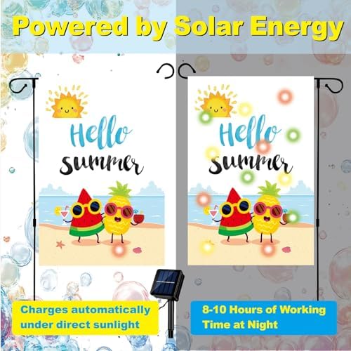 12 Pcs Double Sided Solar LED Seasonal Garden Flags - 12x18 Inch Waterproof Burlap Yard Flags for Patio Lawn Yard Porch Decor (Color 1) - Image 3