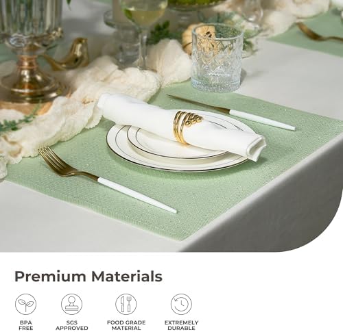 Leetaltree Woven Vinyl Placemats Set of 24, Crisp Green Sequin - Image 5