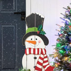 Glitzhome 36" H Wood Metal Christmas Snowman Porch Décor with Floral Wreath Standing Snowman Merry Christmas Porch Welcome Sign Holiday Party Outdoor Indoor Xmas Decorations - Image 4