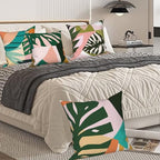 Tropical Leaves Throw Pillow Covers 24''x24'' Set of 4, Abstract Palm Tree Leaf Pillowcases Summer Green Hawaiian Cushion Covers for Couch Sofa Bedroom Farmhouse Livingroom Garden Patio - Image 4