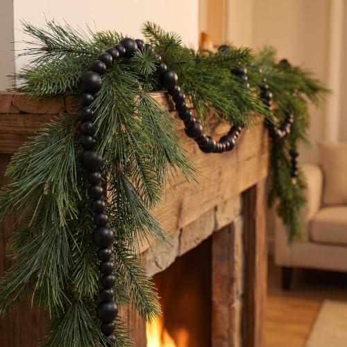 48Ft Christmas Wood Bead Garland Rustic Holiday Decor for Tree (Black) - Image 6