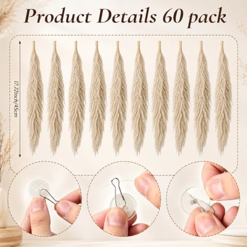 Lyrow 60 Pack Pampas Grass Garland Boho Wedding Decor Ceiling Reed Flowers - Image 2