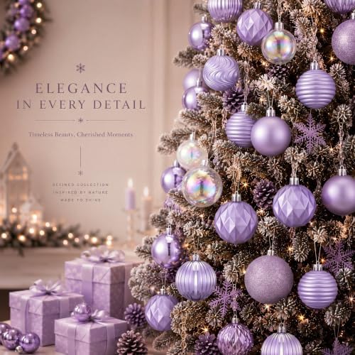 Lunmon 64 Pcs Lilac Purple Christmas Ball Ornaments Lavender Xmas Bulbs - Image 2